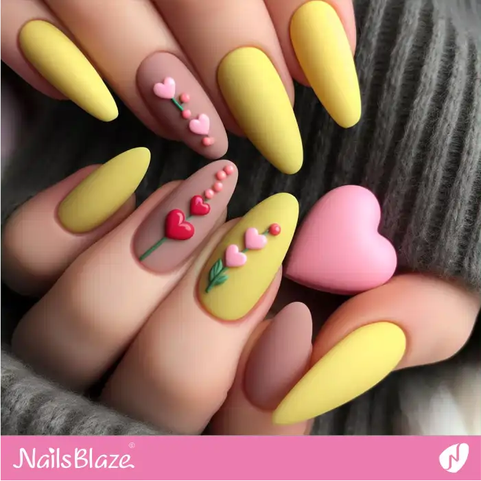 Yellow and Nude Sweethearts Nail Design | Valentine Nails - NB2184